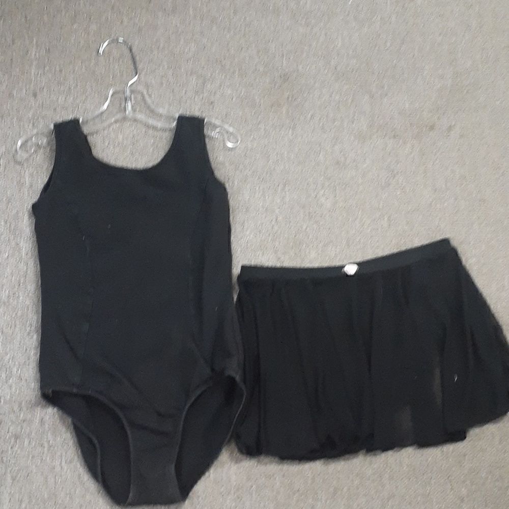 2 pc bundle of Mirella leotards and see thru black dance skirt‎